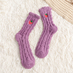 Embroidered Avocado Coral Fleece Socks