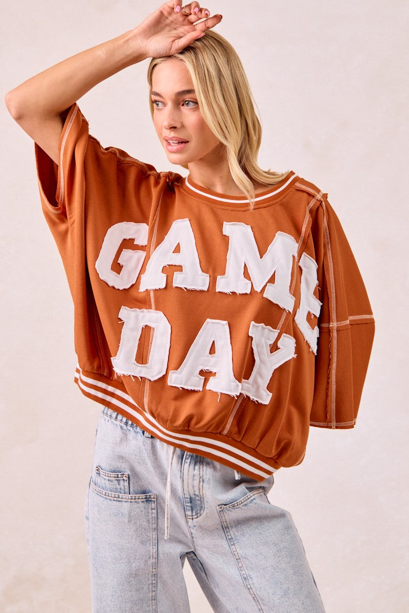 Gameday Patchwork Stitch Detail Top