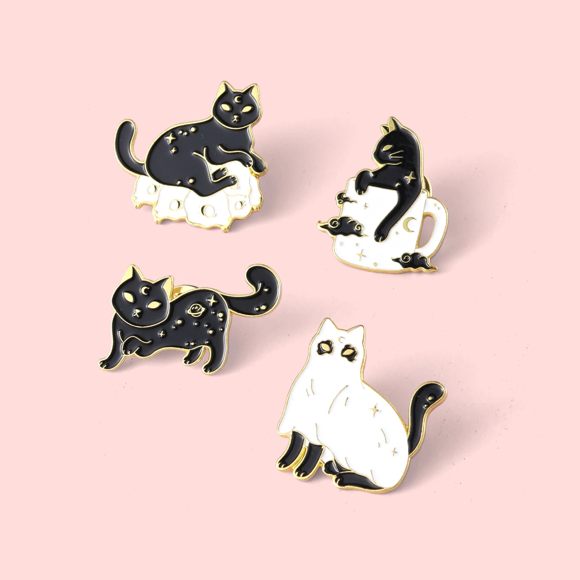 Cute Black White Cat Pins