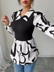 Abstract Print Long Sleeve Blouse