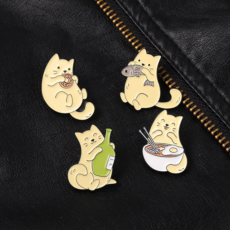 Creative Cute Greedy Cat Pins