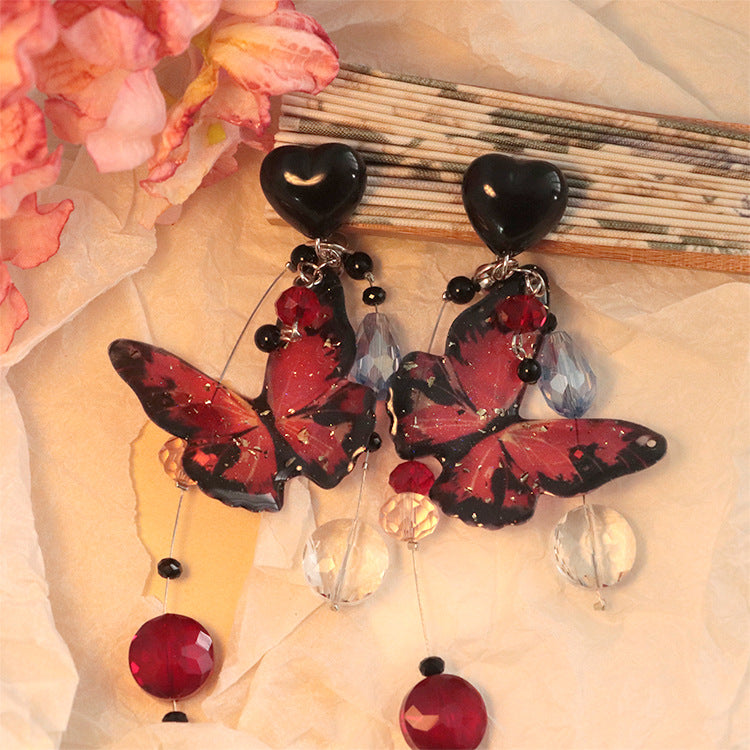 Dark Butterfly Heart Earrings