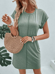 Exposed Seam Short Sleeve Mini Tee Dress