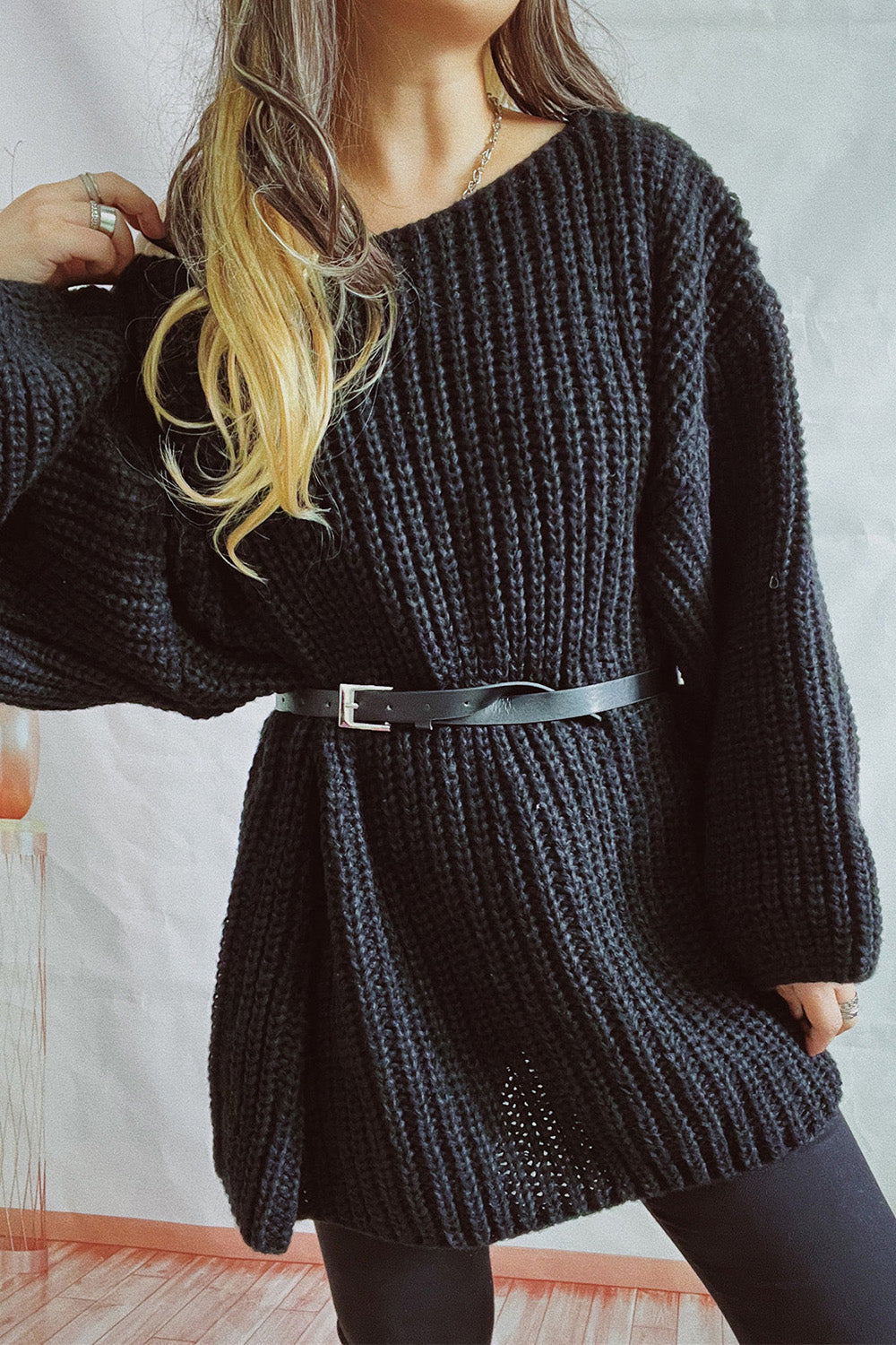 Dropped Shoulder Mini Sweater Dress