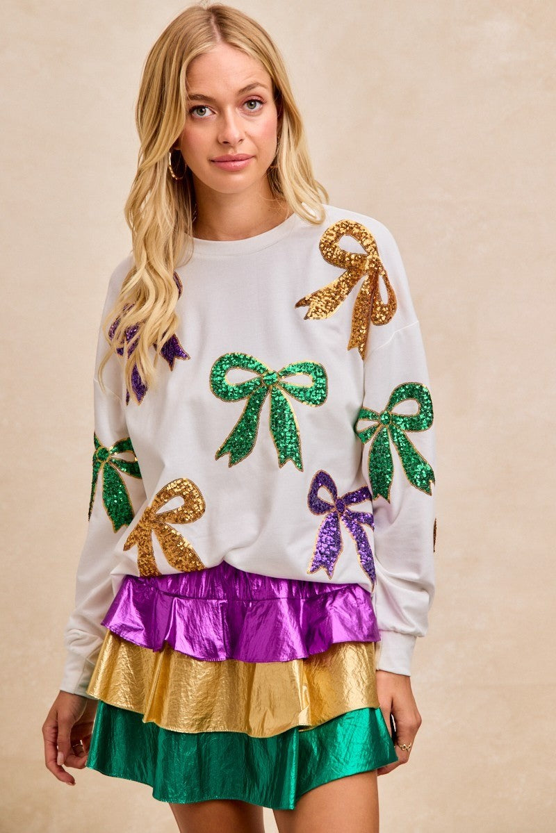 BiBi Mardi Gras Sequin Bow Top