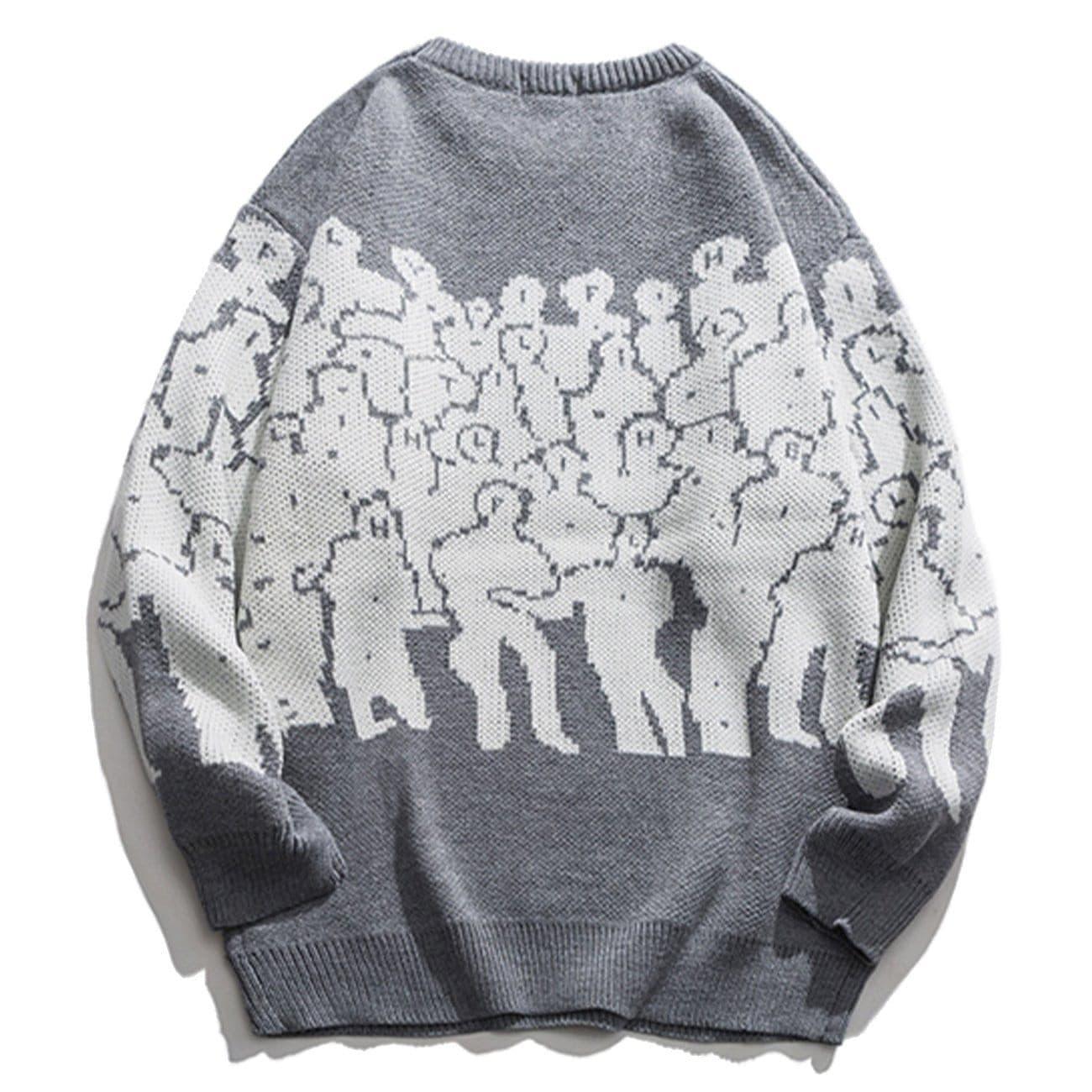 Crowd Print Knitted Sweater