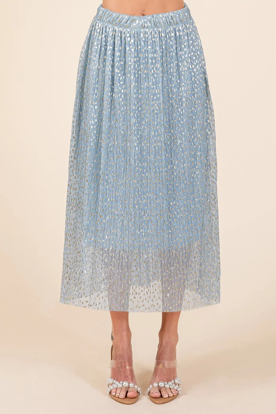 Metallic Glitter Speckle Print Elastic Midi Skirt