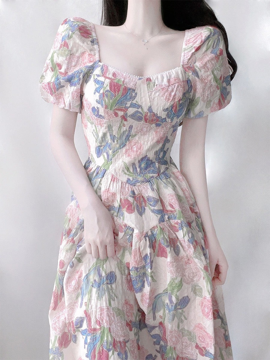 Dalila Floral Pearl Decorated Vintage-Inspired Dress