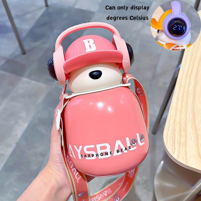 Kawaii Cartoon Headphone Bear Insulated Straw Bottle