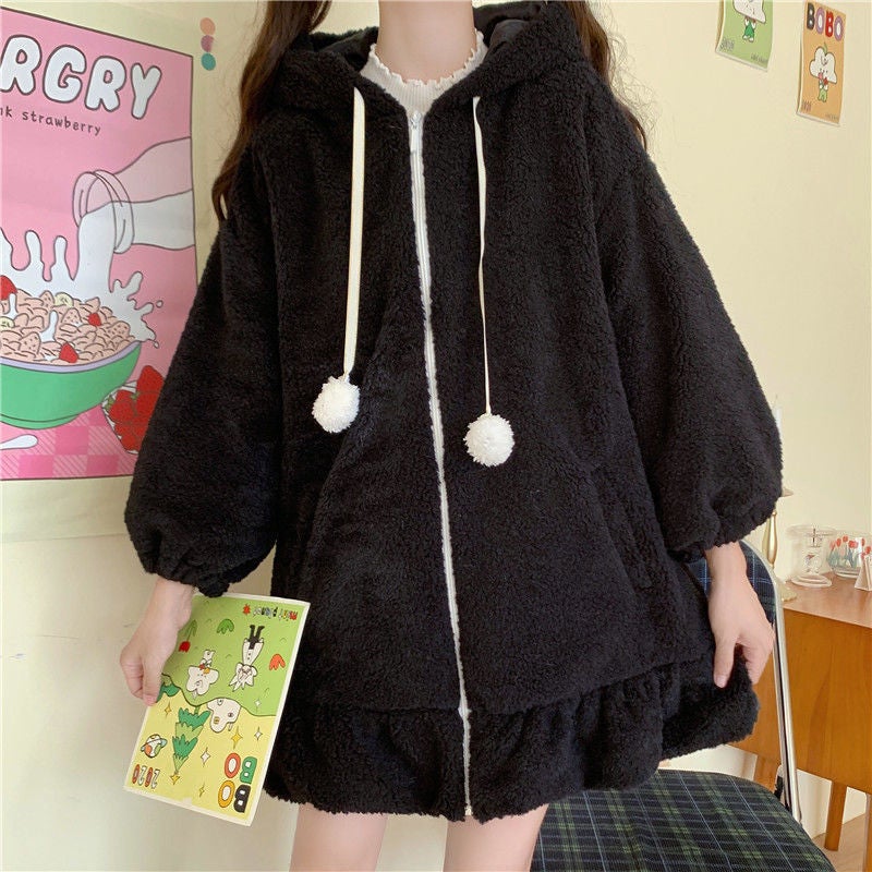 Cute Bunny Ears Plush Coat