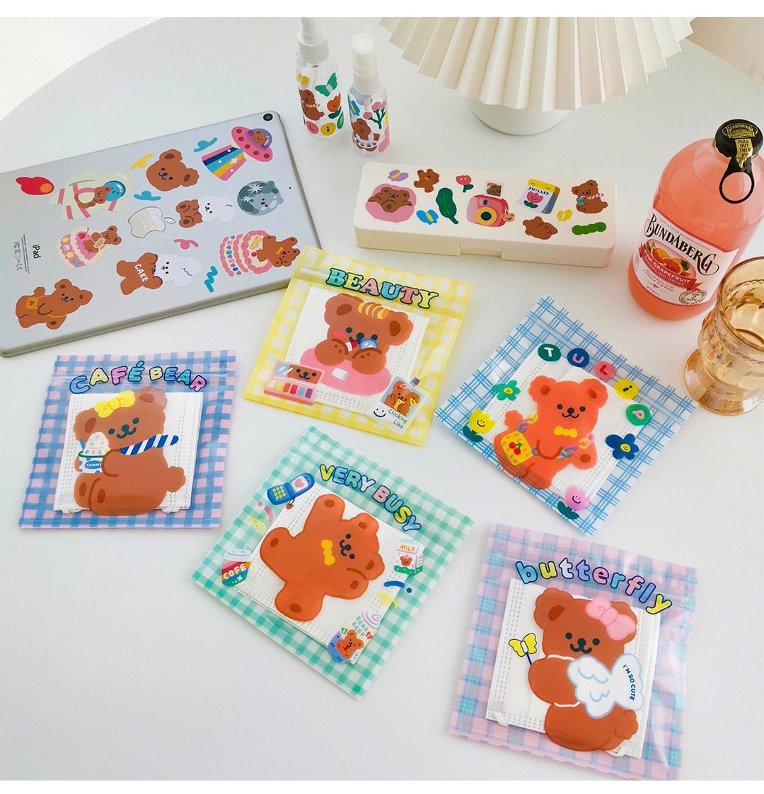 Bonjour Bear Plaid Ziplock Bags-5pcs