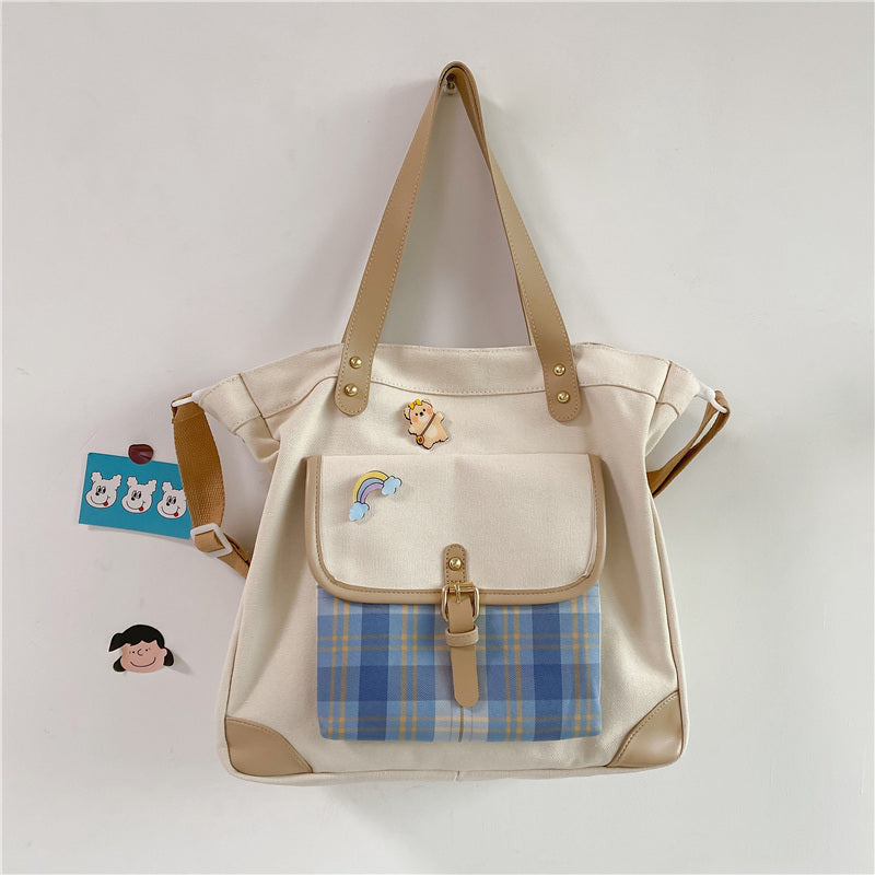 Multi-recitation Method Plaid Canvas Bag