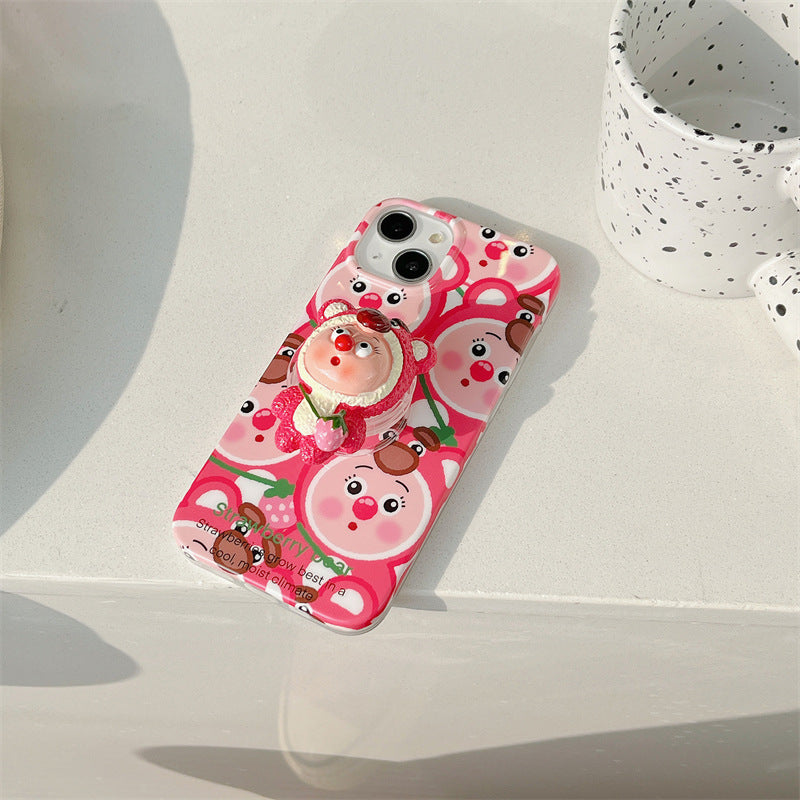 Cute Strawberry Bear Stand Phone Case