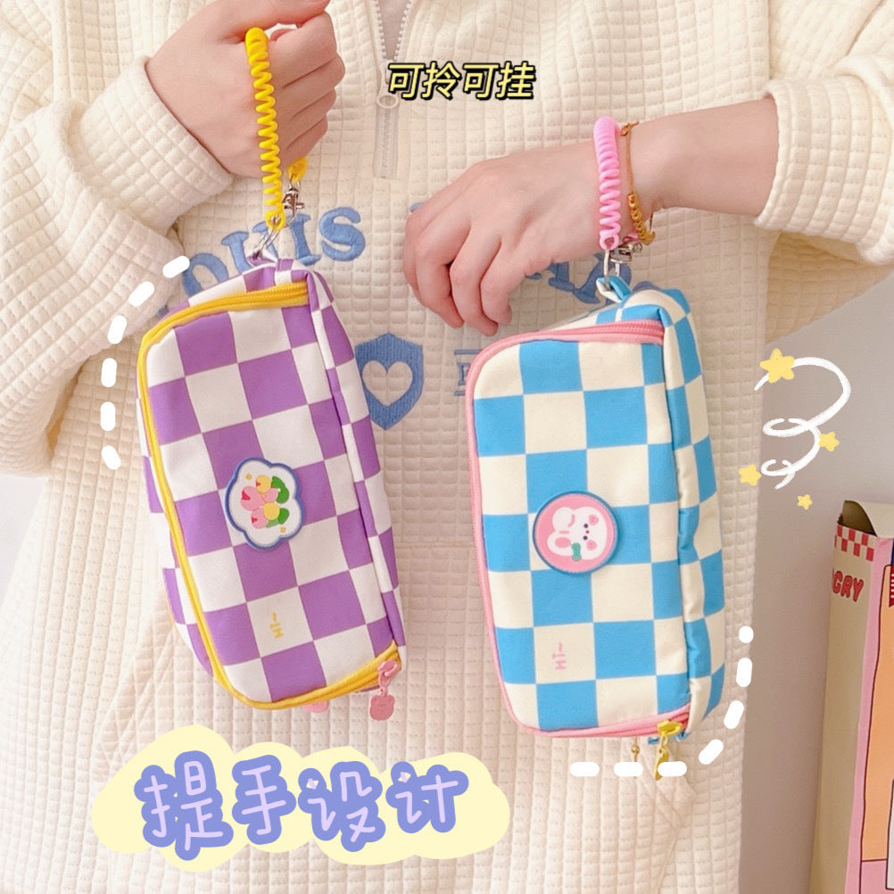 Checkerboard Large Capacity Pencil Case