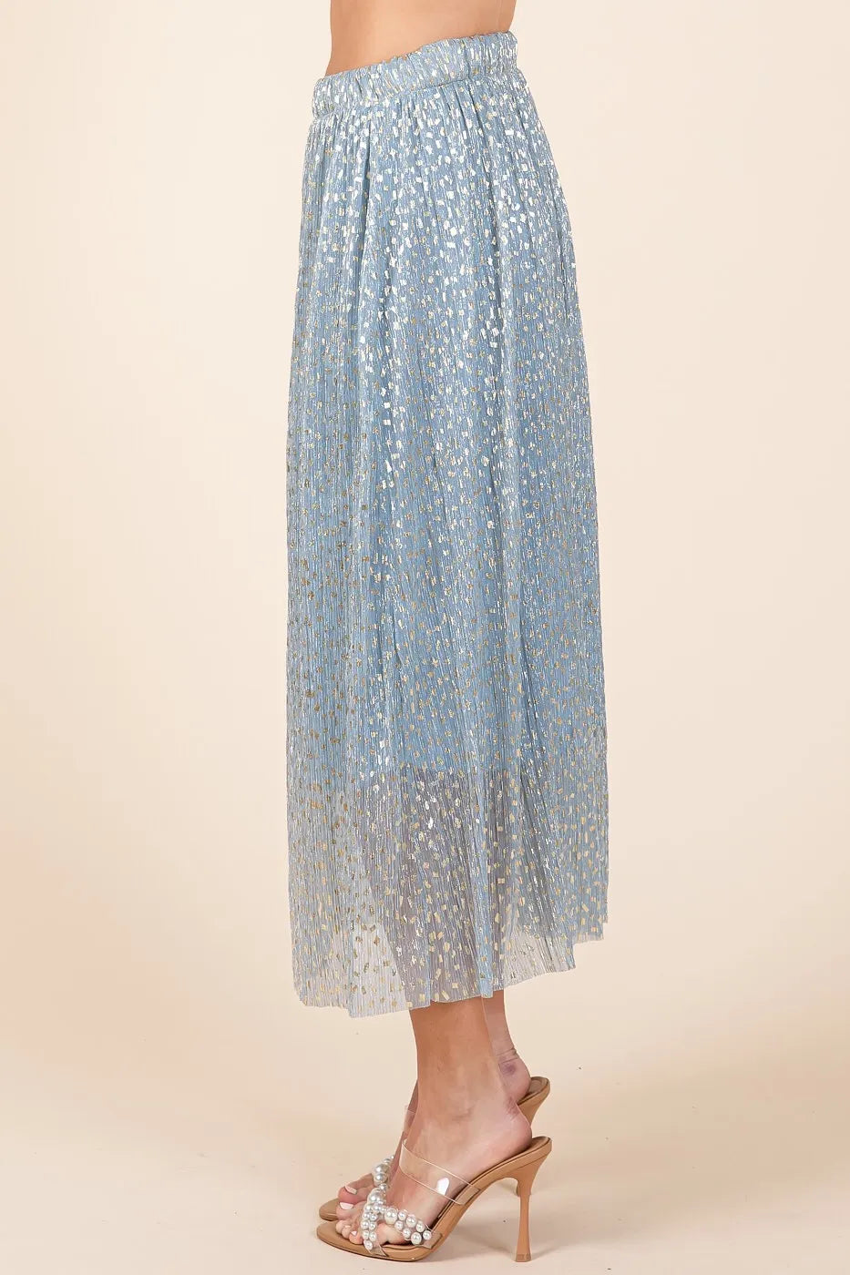 Metallic Glitter Speckle Print Elastic Midi Skirt