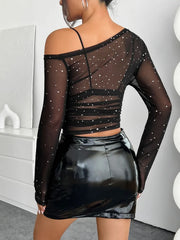 Mesh One Shoulder Long Sleeve