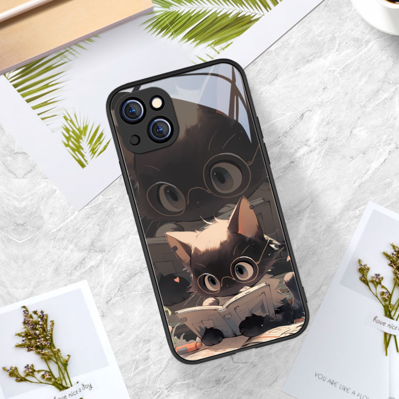 Kawaii Cartoon Reading Cat Couple Phone Case