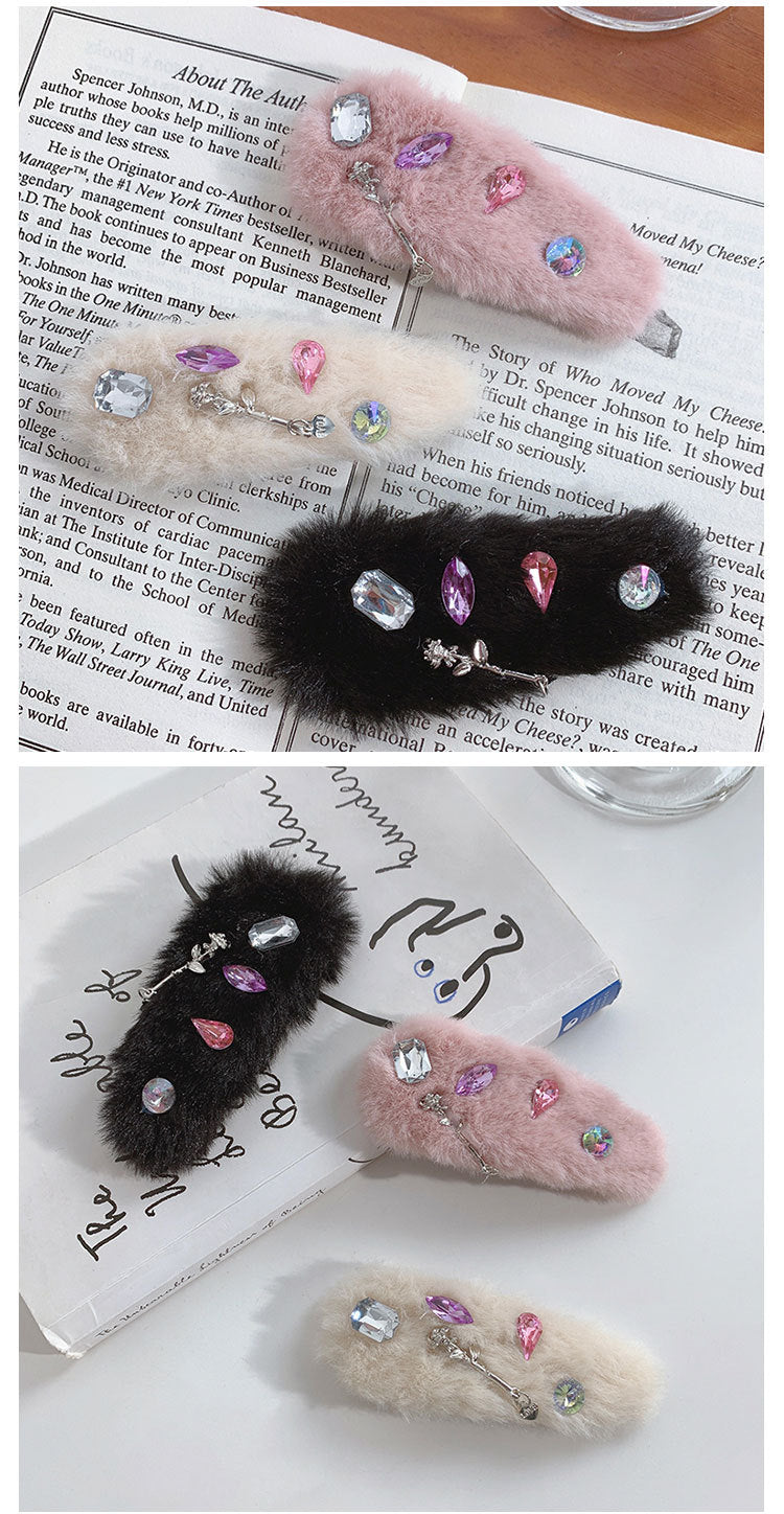 Cute Rhinestone Plush Hair Clip