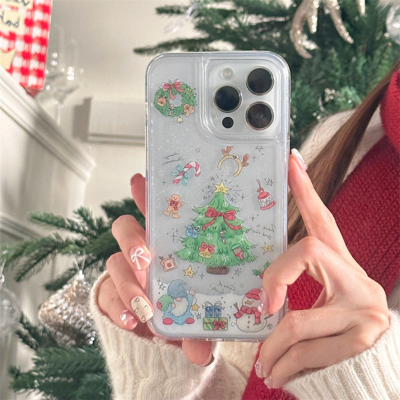 Cute Christmas Tree Snowman Quicksand Phone Case