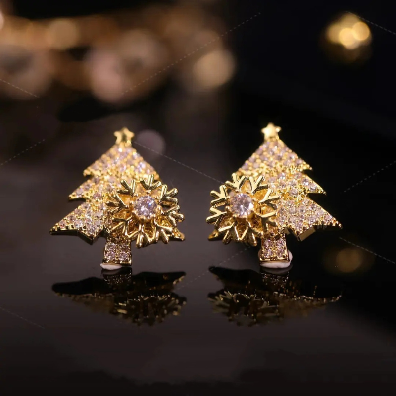 Spinning Snowflake Christmas Tree Earrings