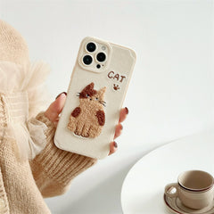 Cute Embroidered Cat Phone Case