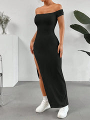 Off-Shoulder High Slit Maxi Dress