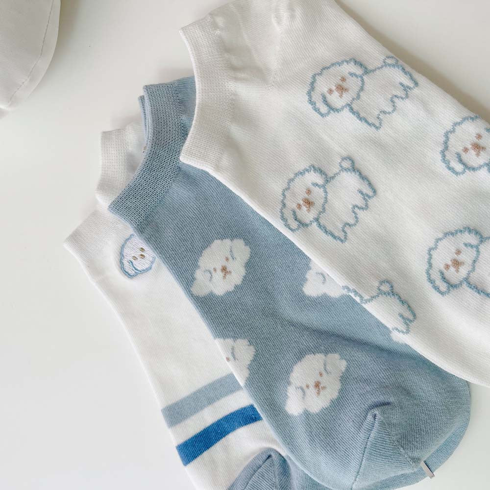 Summer Curly Puppy Blue Short Socks