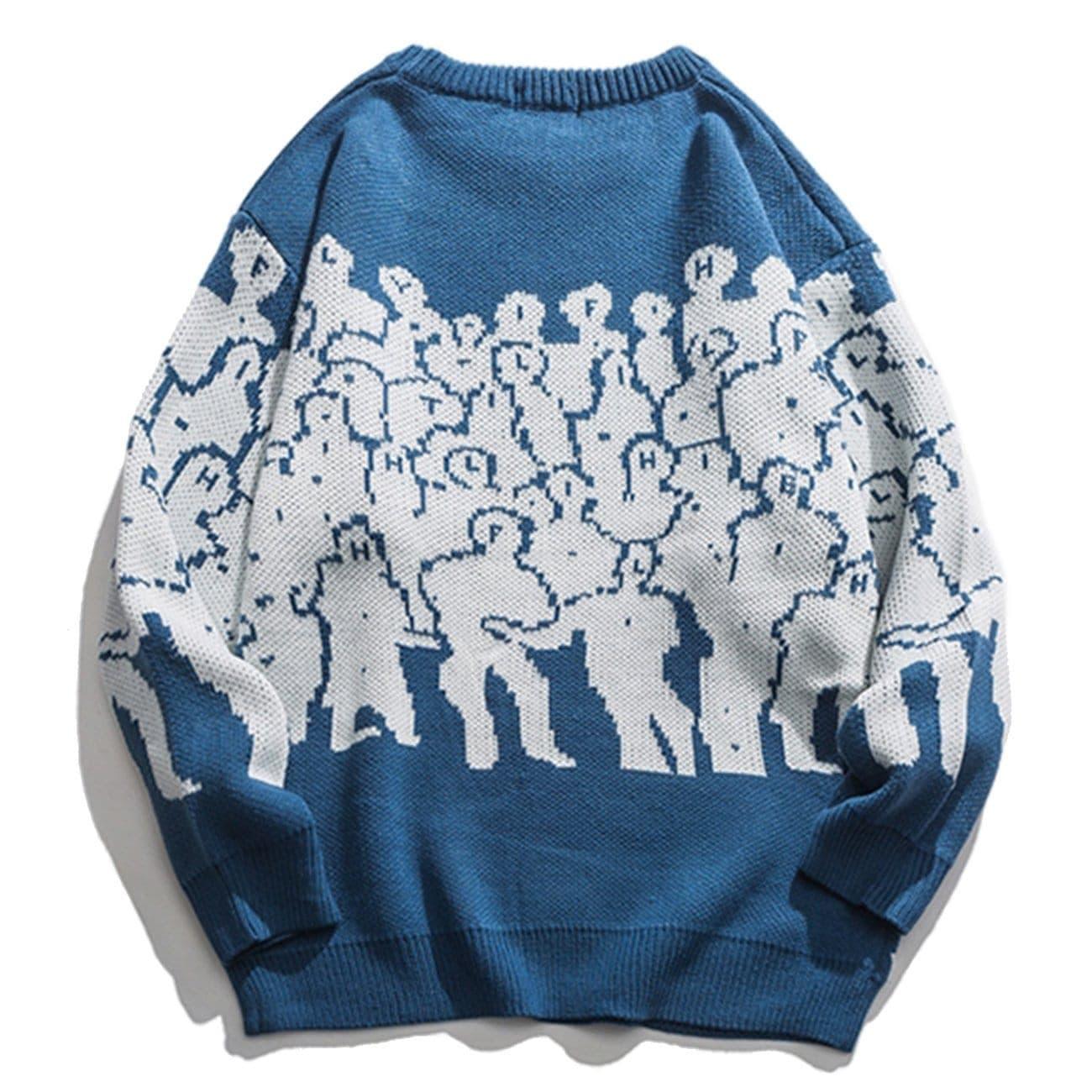 Crowd Print Knitted Sweater