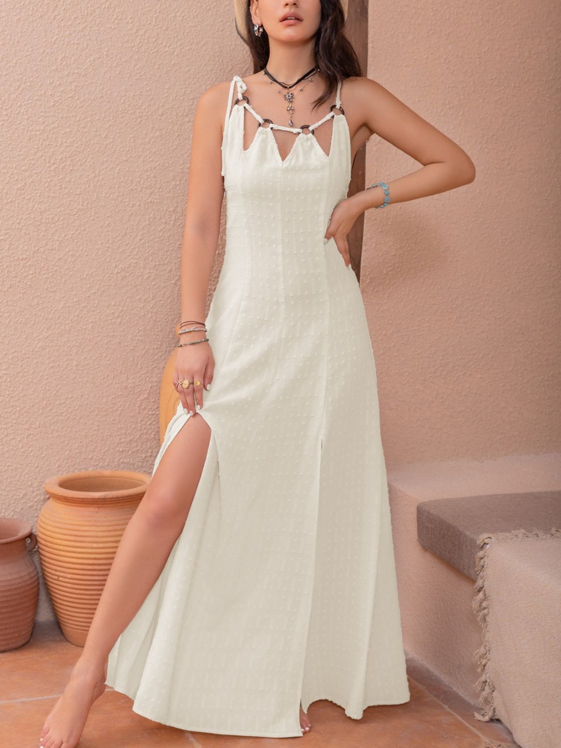 Swiss Dot Sleeveless Maxi Dress
