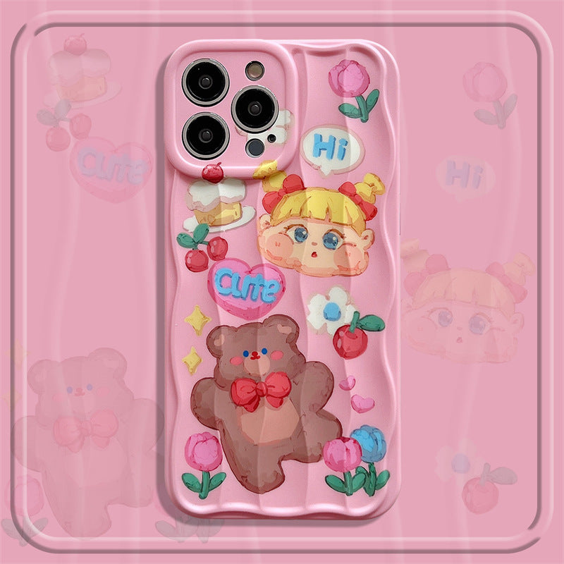 Cute Pink Oil Painting Bear Phone Case