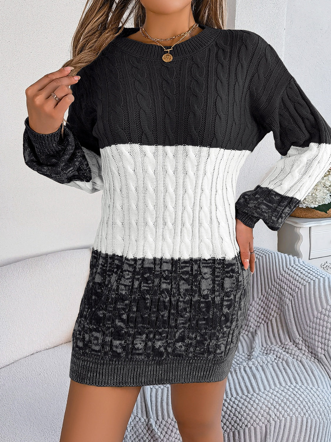 Round Neck Sweater Dress
