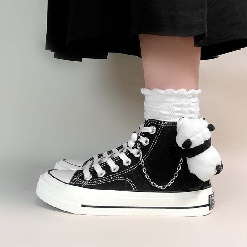 Cute 3D Panda High Top Personalized Canvas Shoes