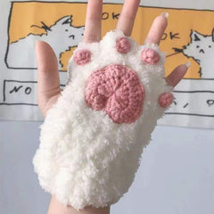 Kawaii Plush Half Finger Cat Claw Gloves