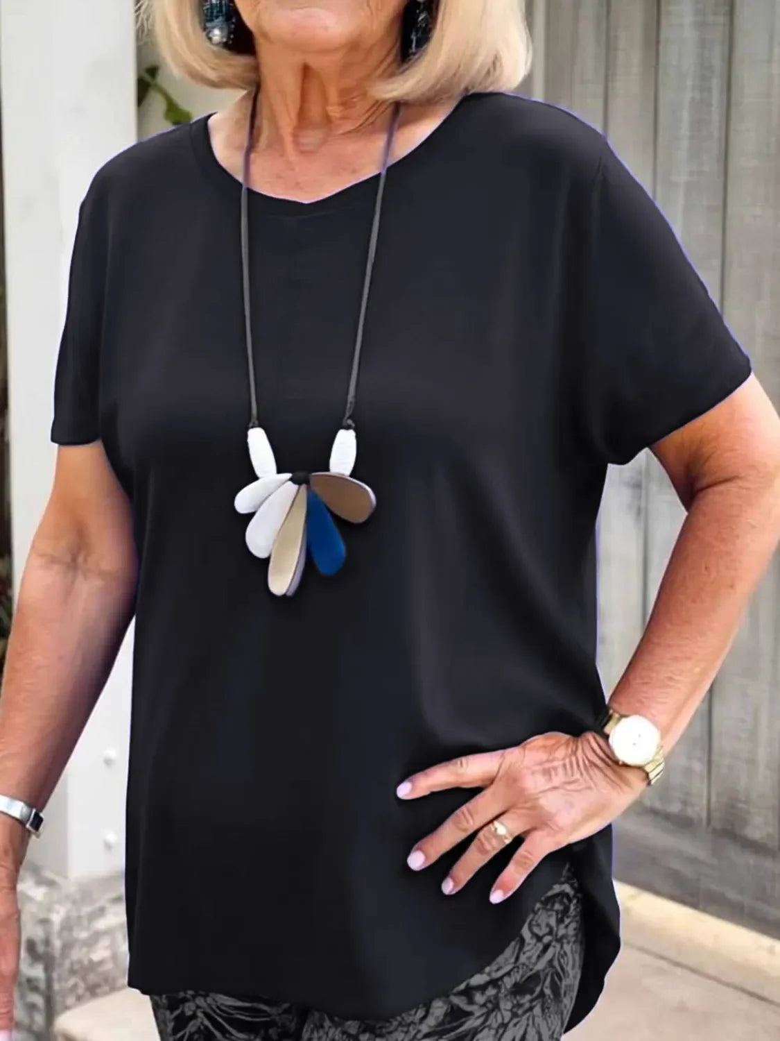 Full Size Round Neck Short Sleeve Top and Pants Set Plus Size