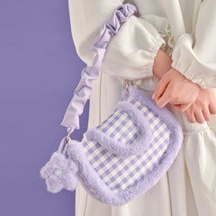 Plush Purple Plaid Underarm Bag