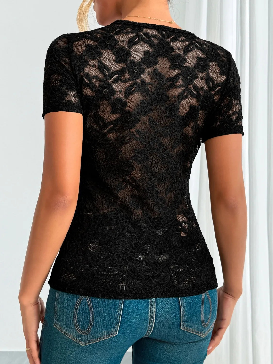 Lace V-Neck Short Sleeve Top