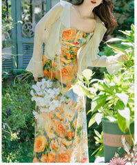 Summer Garden 2-Piece Floral Print Cottagecore Dress Set