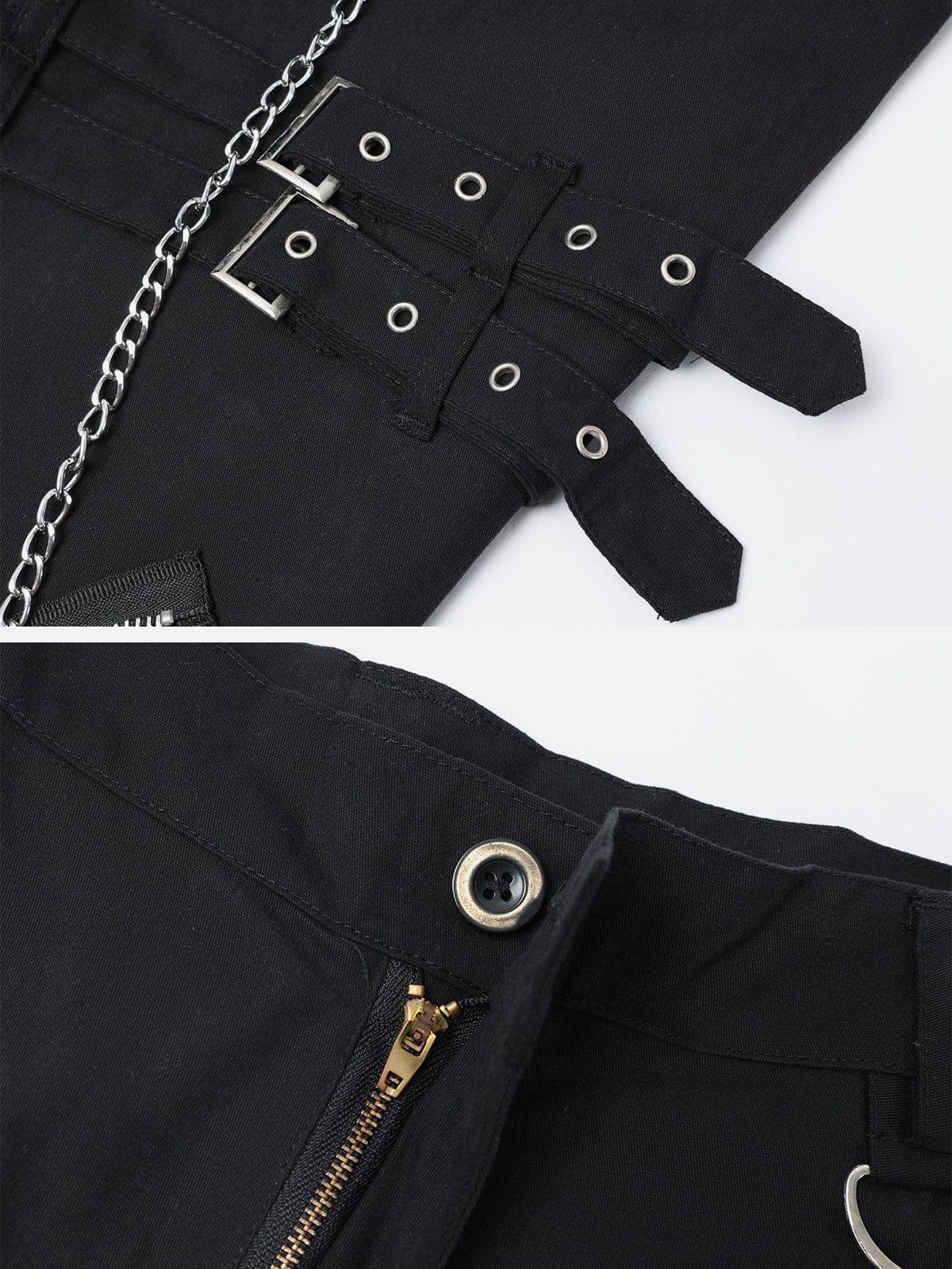 Punk Metal Buckle Chain Pants