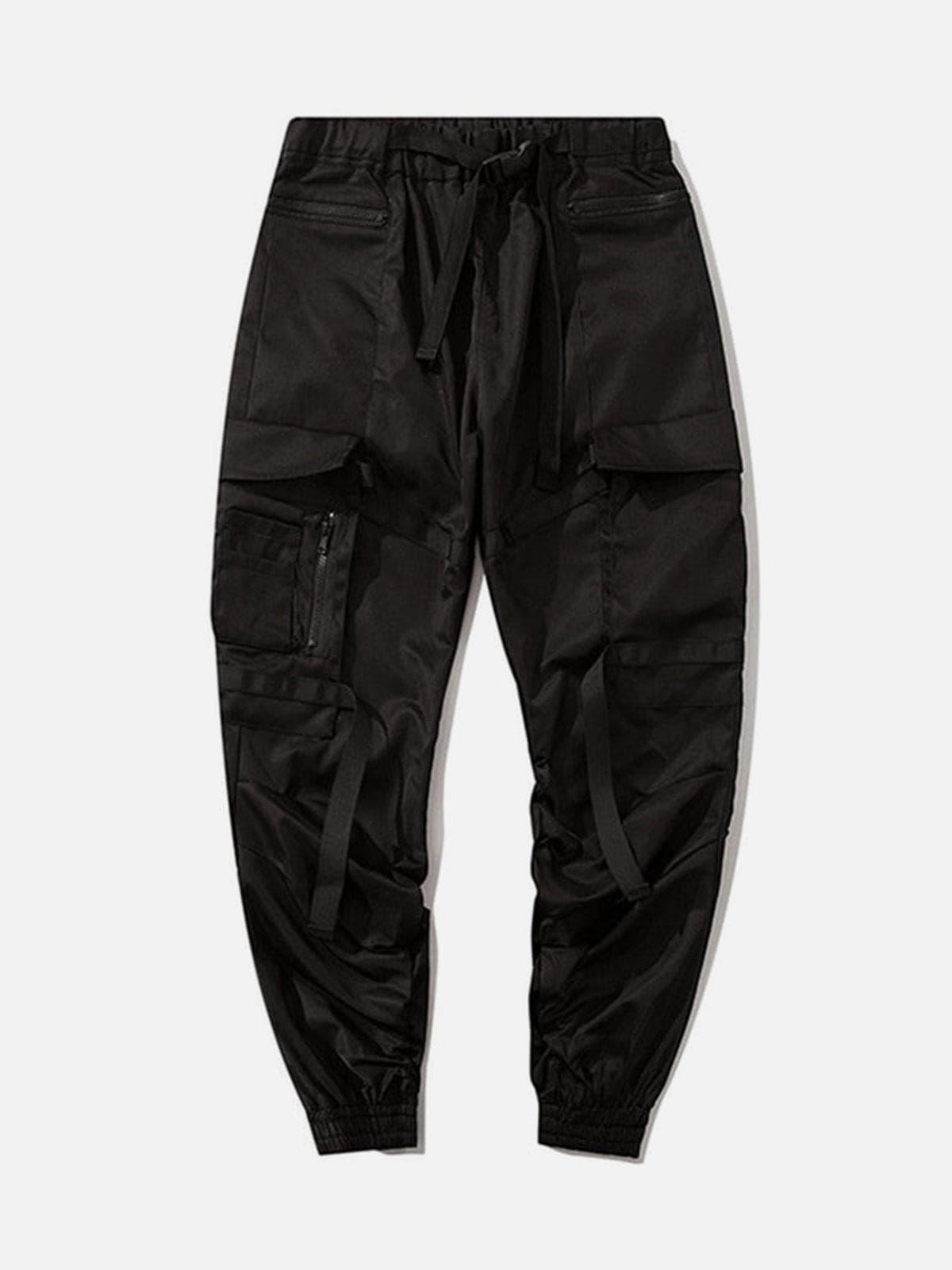 Techwear Ribbons Elastic Pleated Cargo Pants