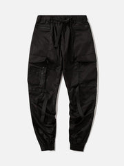 Techwear Ribbons Elastic Pleated Cargo Pants