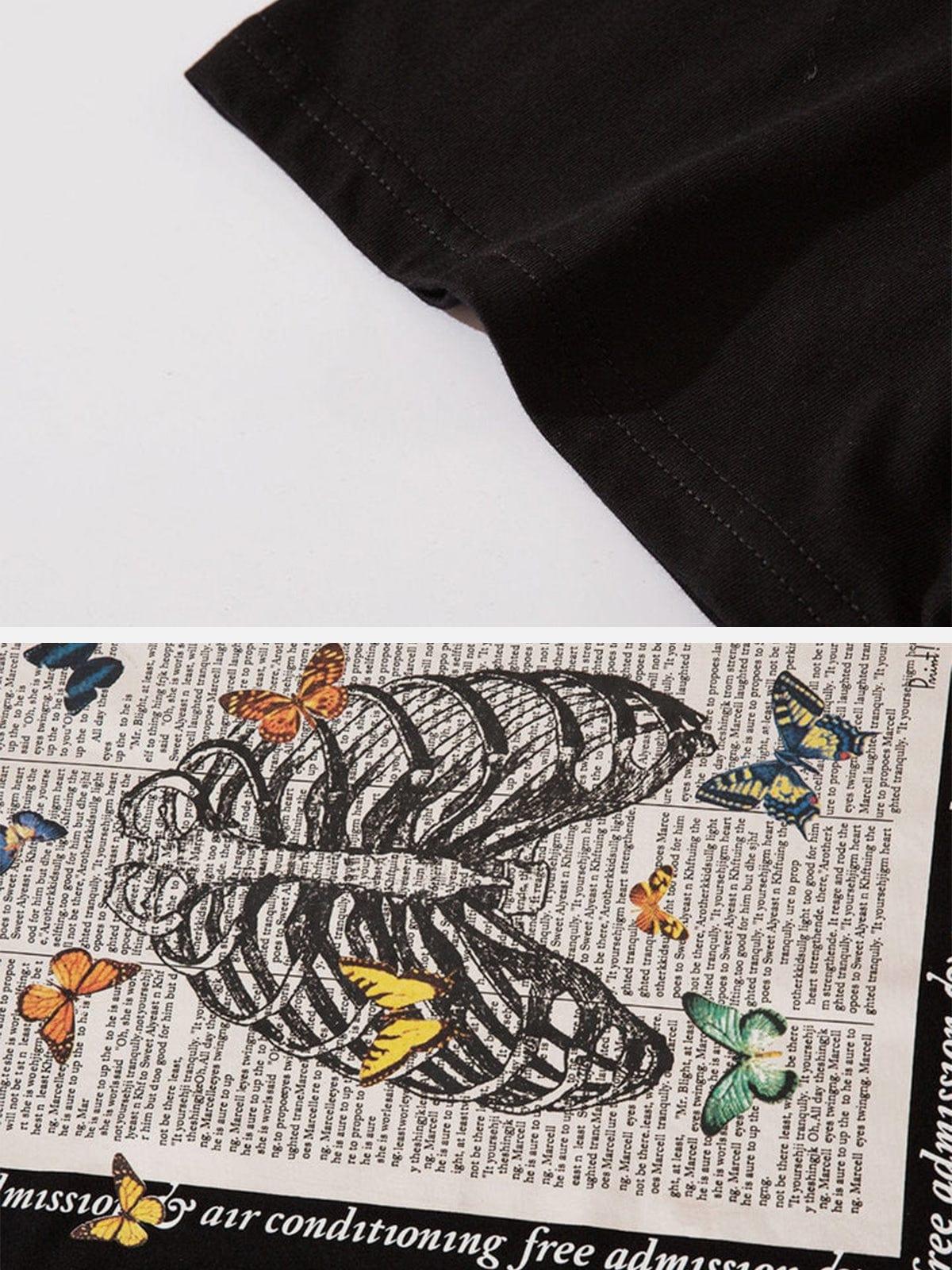 Gothic Punk Butterfly Skeleton Graphic Tee