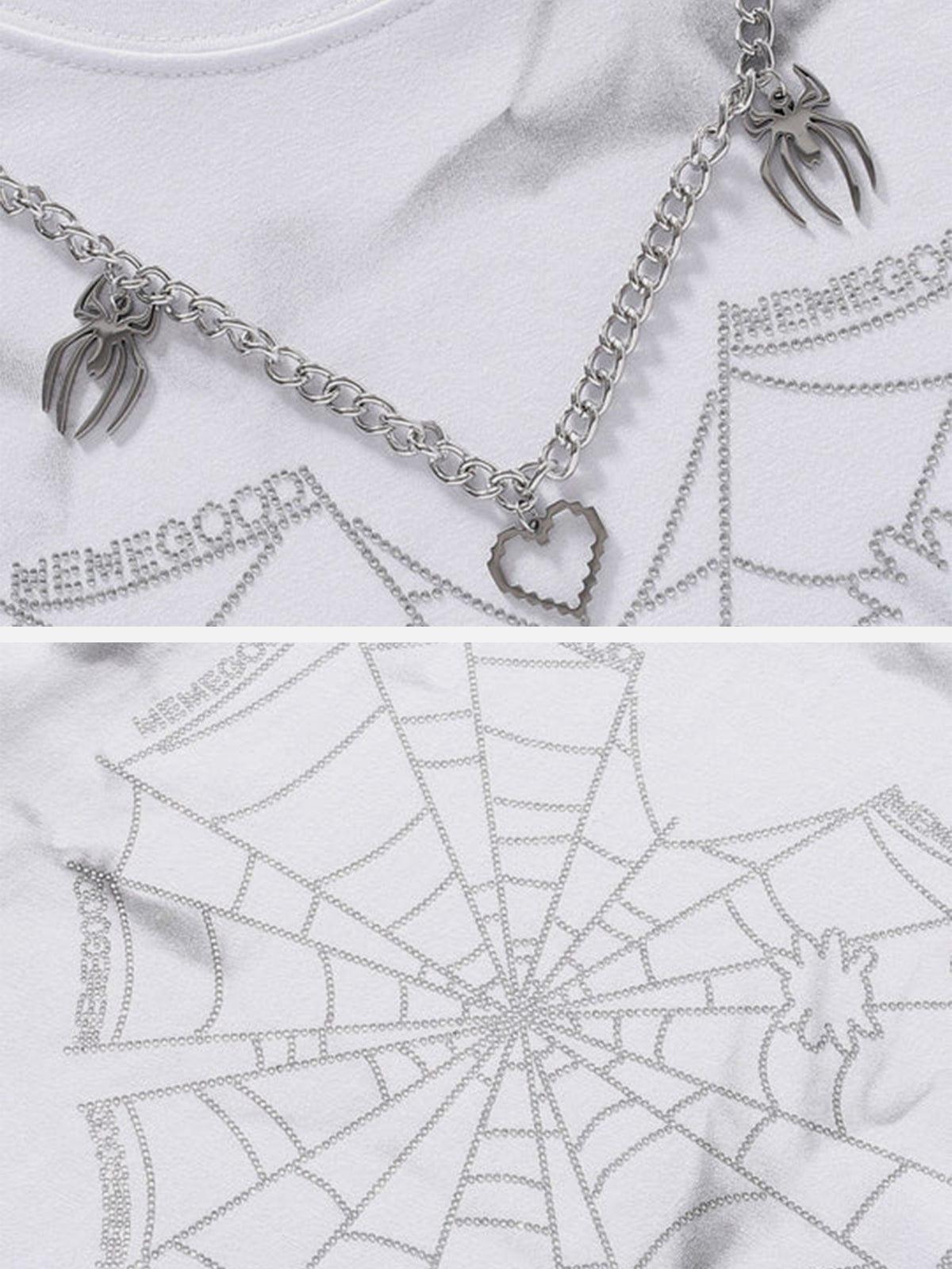 Tie Dye Spider Web Drill Chain Graphic Tee