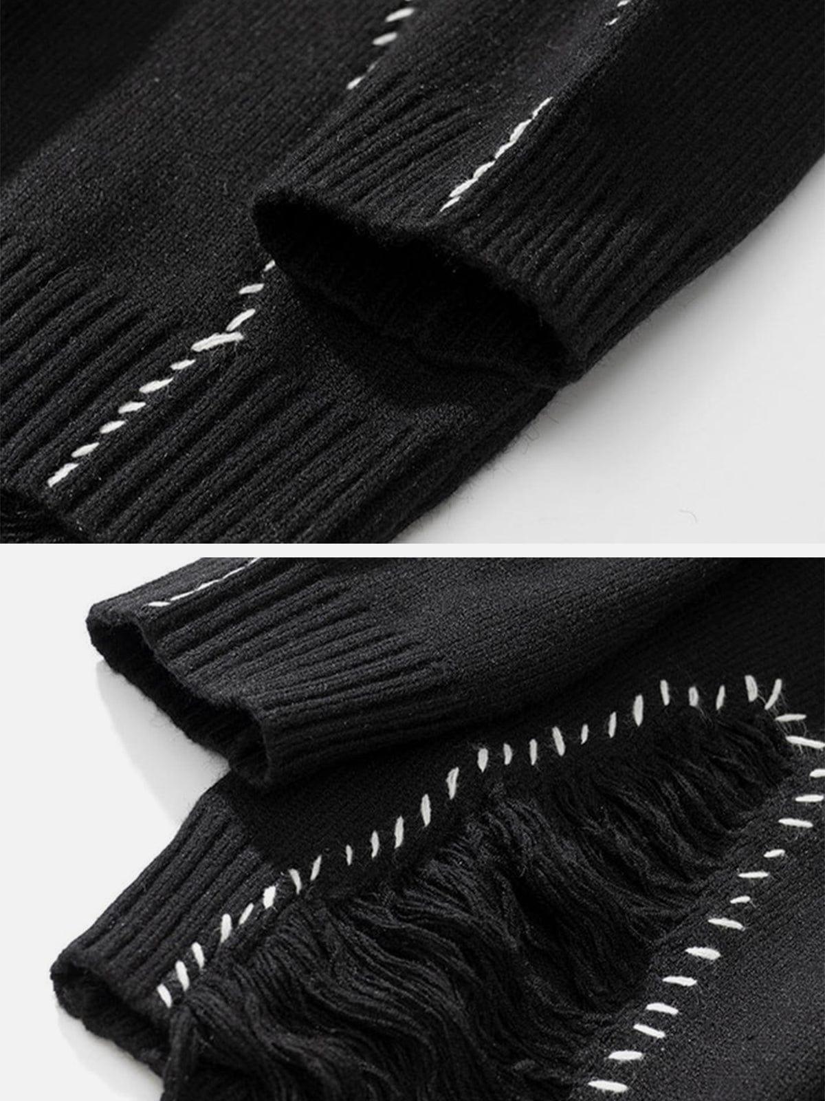 Bright Line Ripped Knitted Sweater