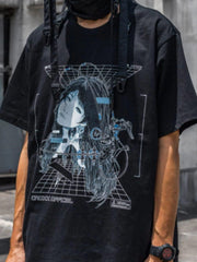 Punk Mechanical Girl Print Cotton Tee