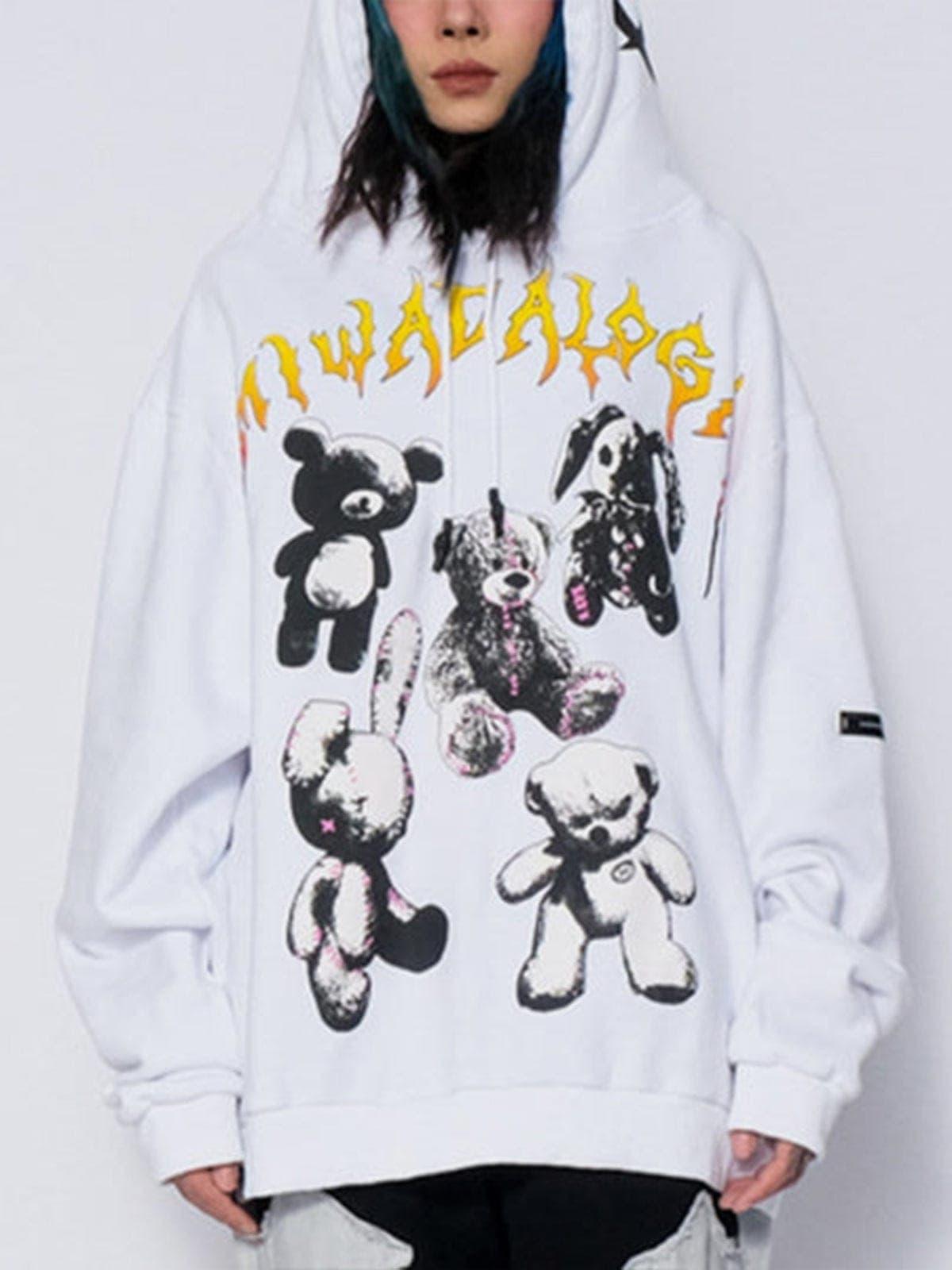 Bear Full Letters Oversized Washed Hoodie