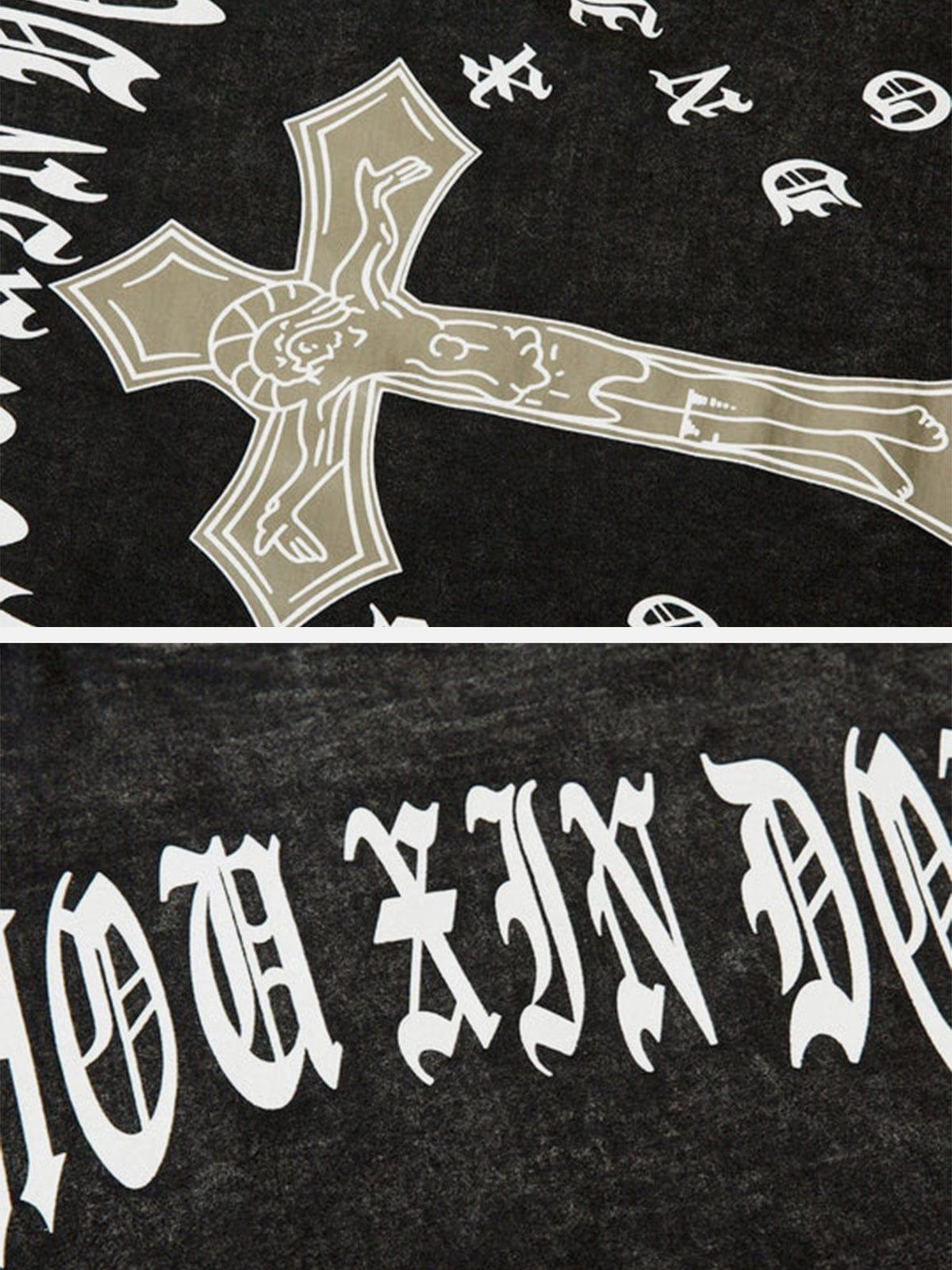 Cross Print Washed Graphic Tee