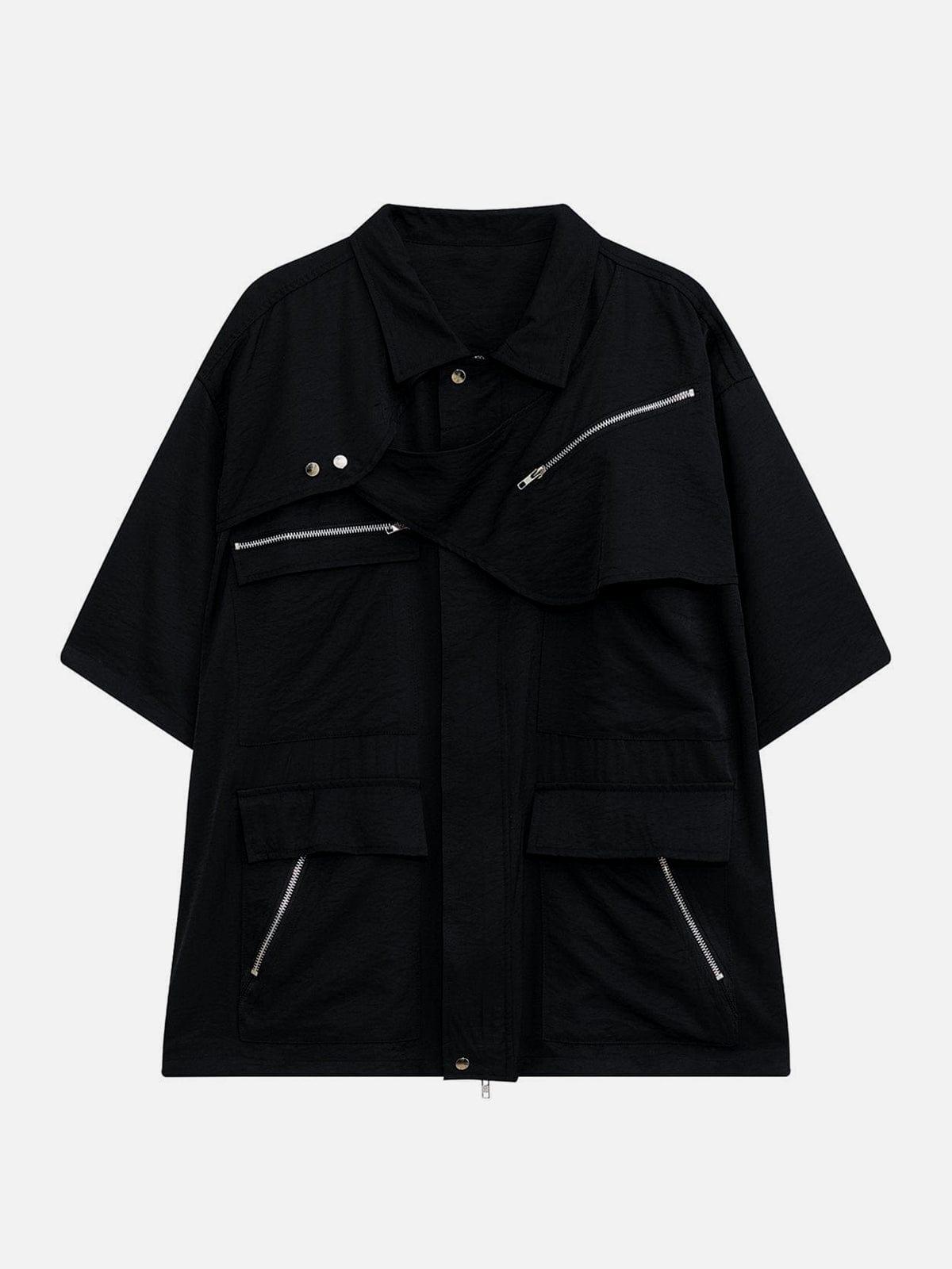 Multi Pockets Zip Up Short Sleeve Shirt