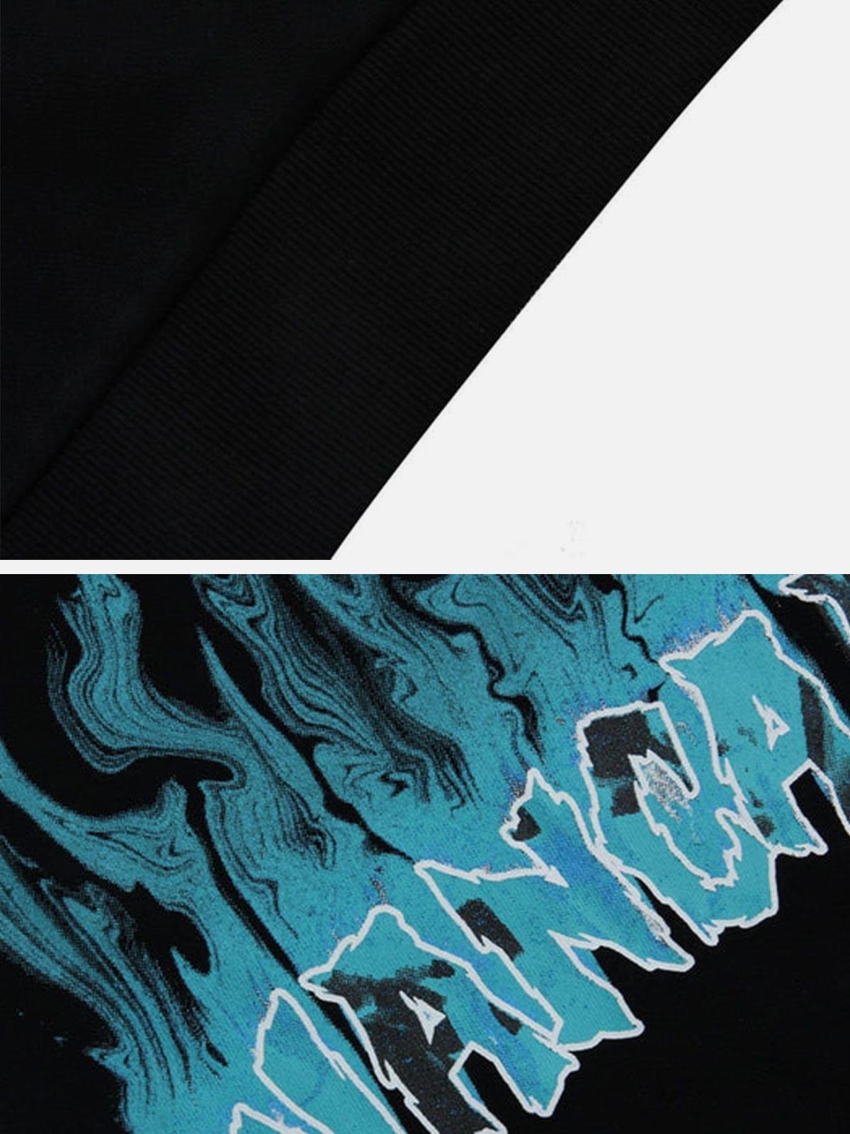 Flame Letters Print Oversized Fleece Hoodie