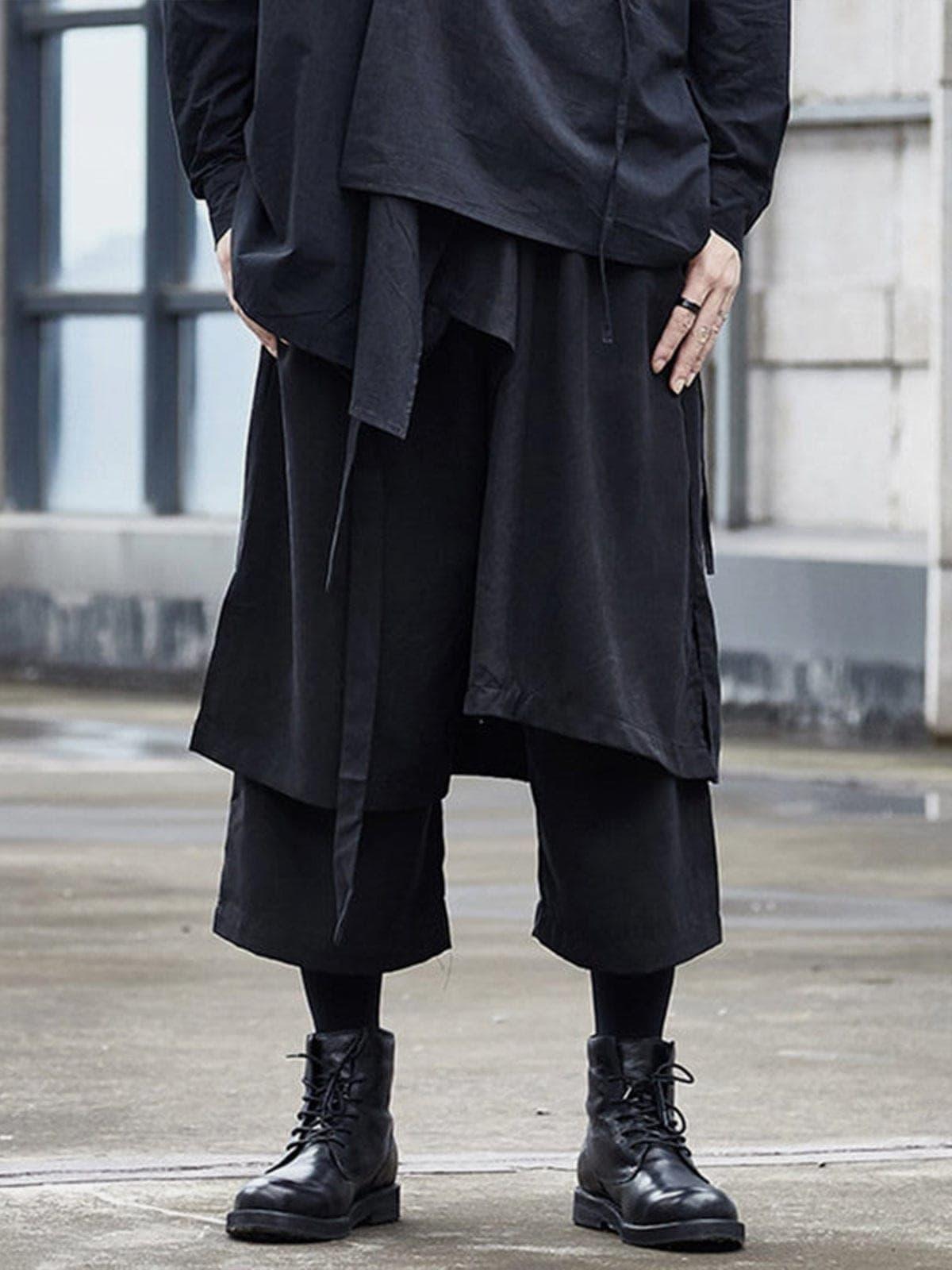 Dark Fake Two Bandage Cropped Culottes Pants