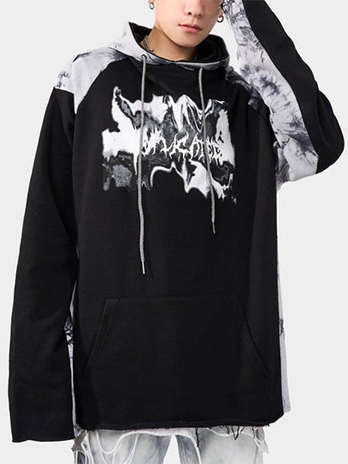 Ink Tie-dye Stitching Oversized Washed Hoodie